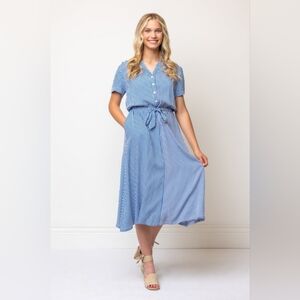 NWT - New Designer "Margaux USA" Blue Striped Tie Waist Midi Shirt Dress-Size Xl
